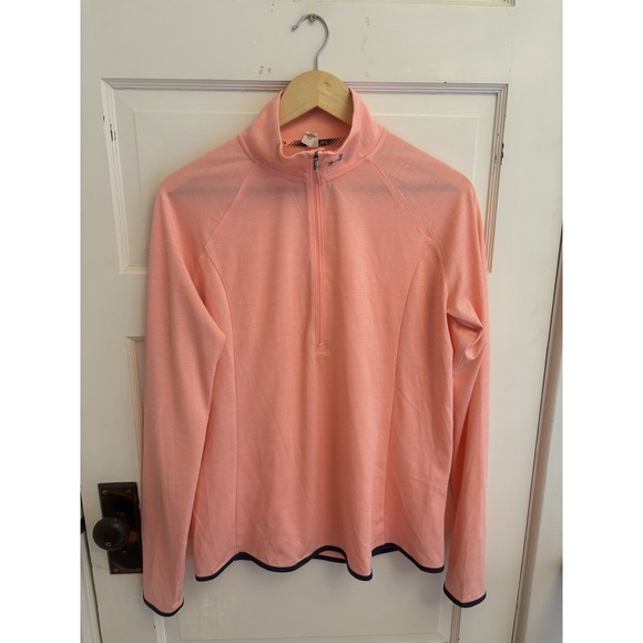 Under Armour Women's Half Zip Pullover Running Shirt Fitted Salmon Pink Size L‎ - Picture 1 of 9